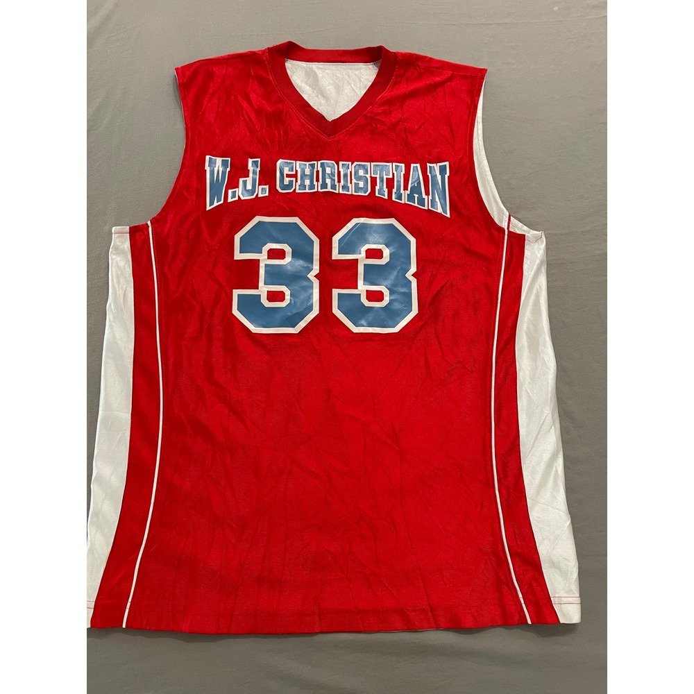 A4 Mens WJ Christian Basketball Jersey Red White Number 33 Large N2250